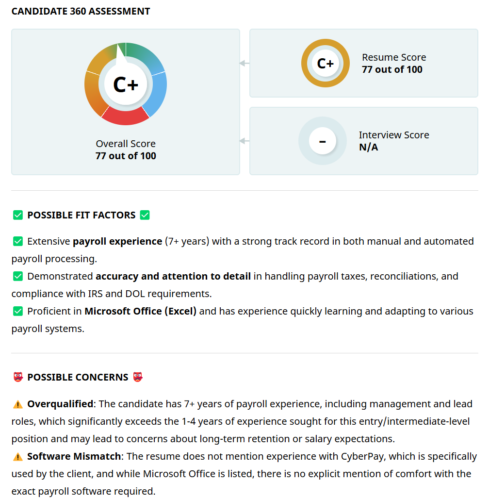 Interview summary page